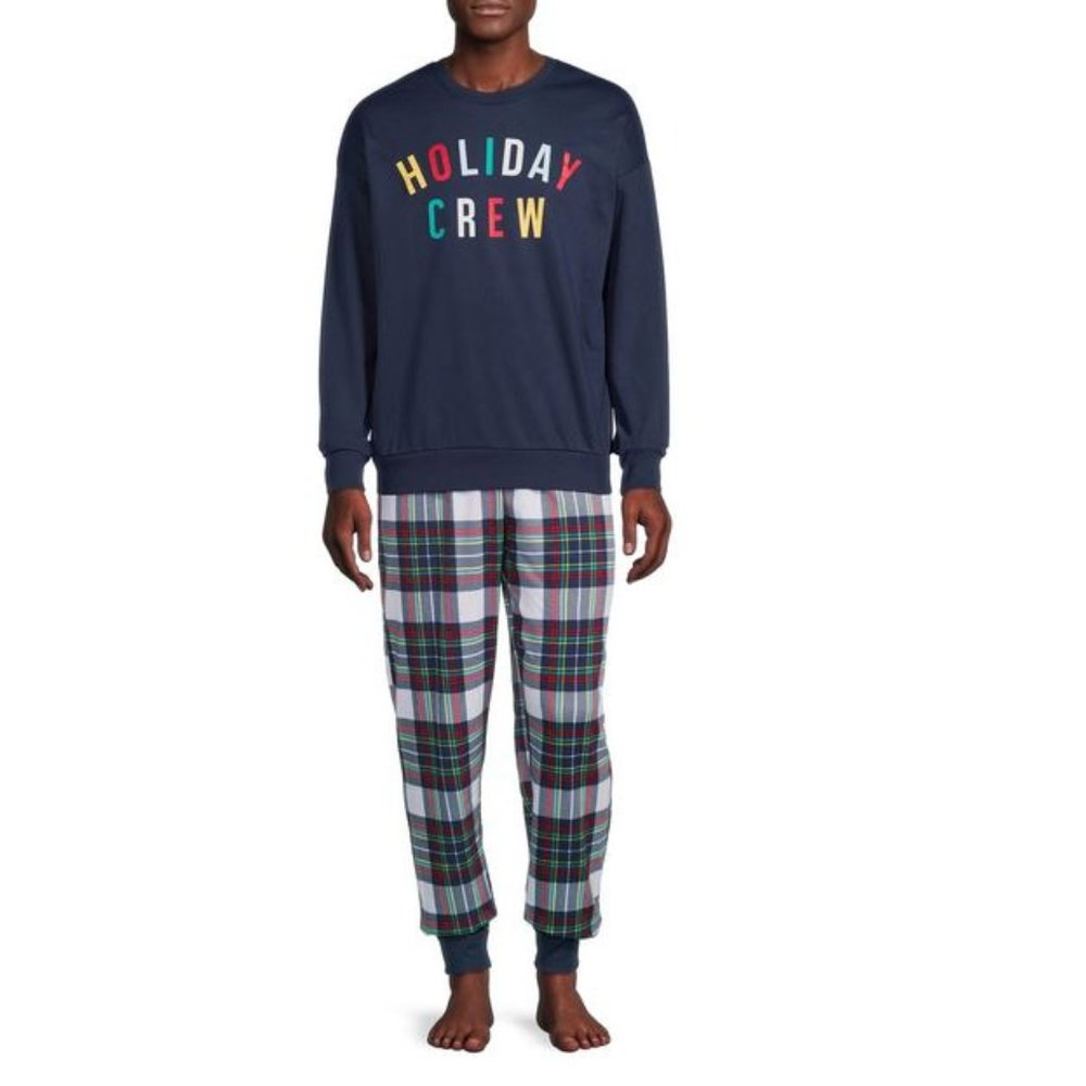 Joyspun Men’s Holiday Pajamas Set, 2-Piece, Sizes up to 3XL 54-56
